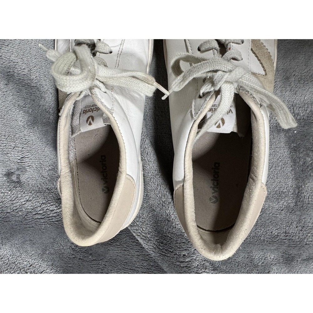 Victoria Shoes Womens Size 6.5 White Leather Suede Low Top Casual Sneakers Spain - Picture 7 of 12